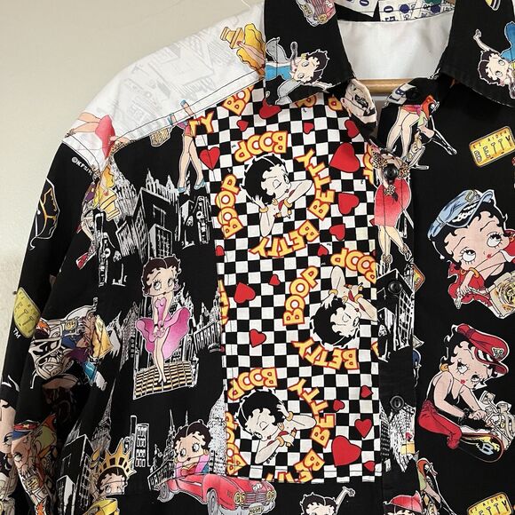 VTG Betty Boop Novelty Bingo Vegas NYC Cotton Button down Long Sleeve Blouse M/L - Picture 3 of 16